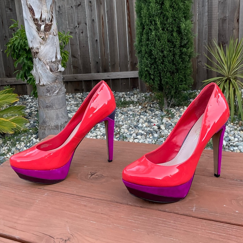 Jessica Simpson Spiced Coral and Purple High Heeled Pumps